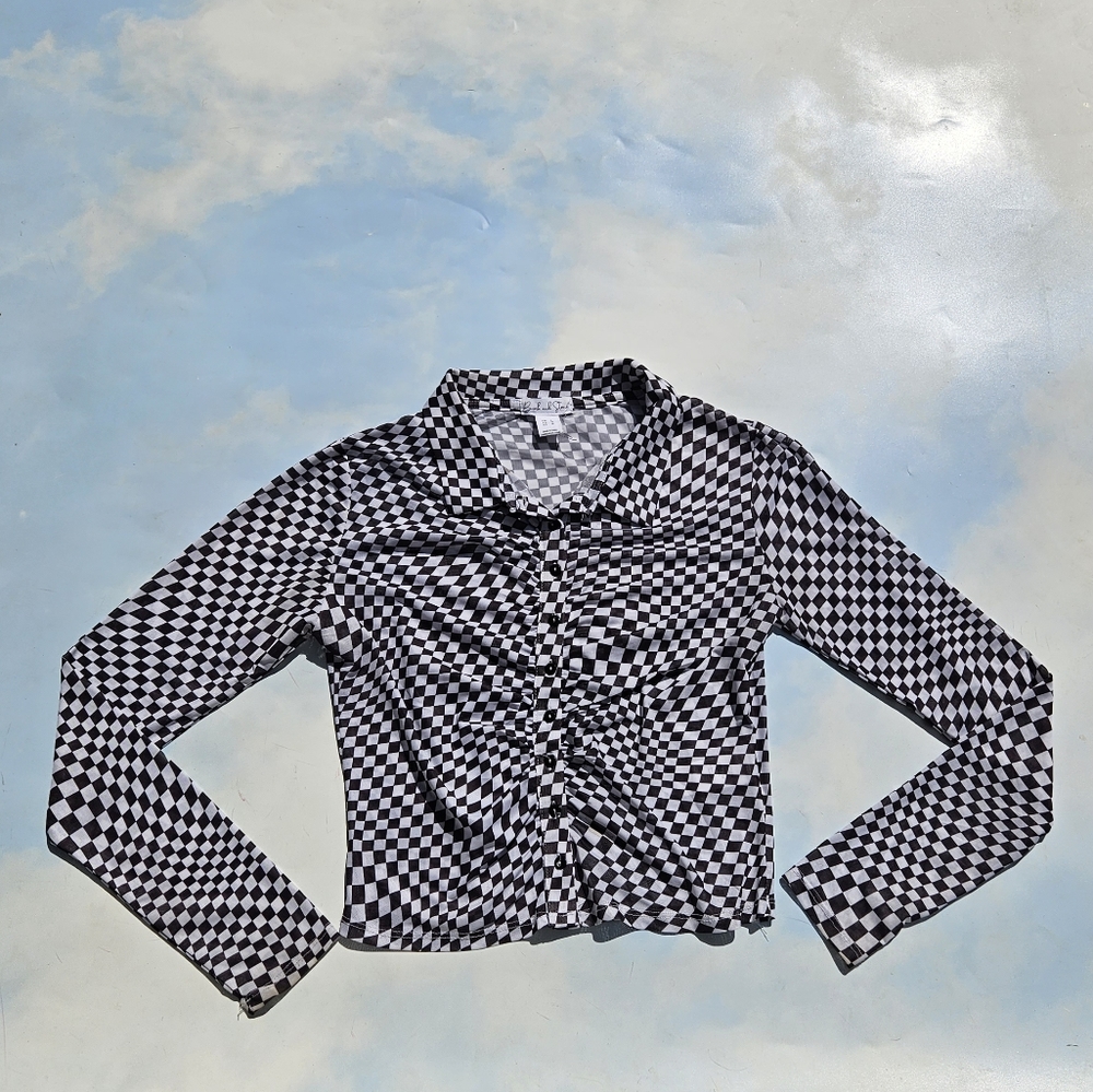 Checkered Mesh Button Down Funky Button Down Cool… - image 1